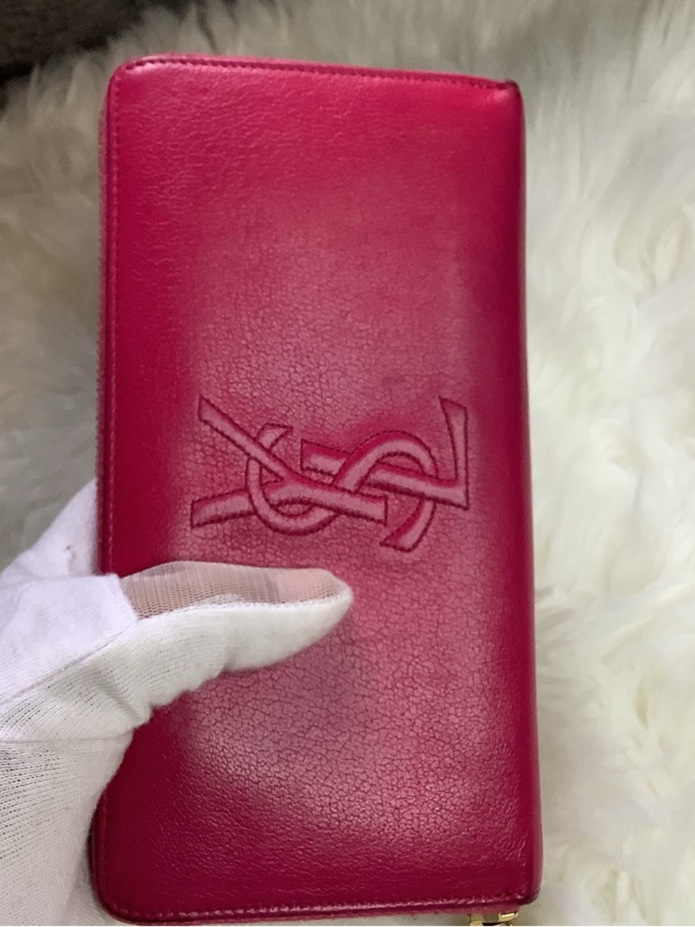 Saint Laurent Hot Pink Leather Zip Wallet with Embossed YSL - Picture 11 of 11